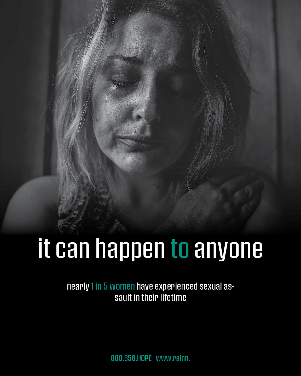 Second version of poster with woman crying