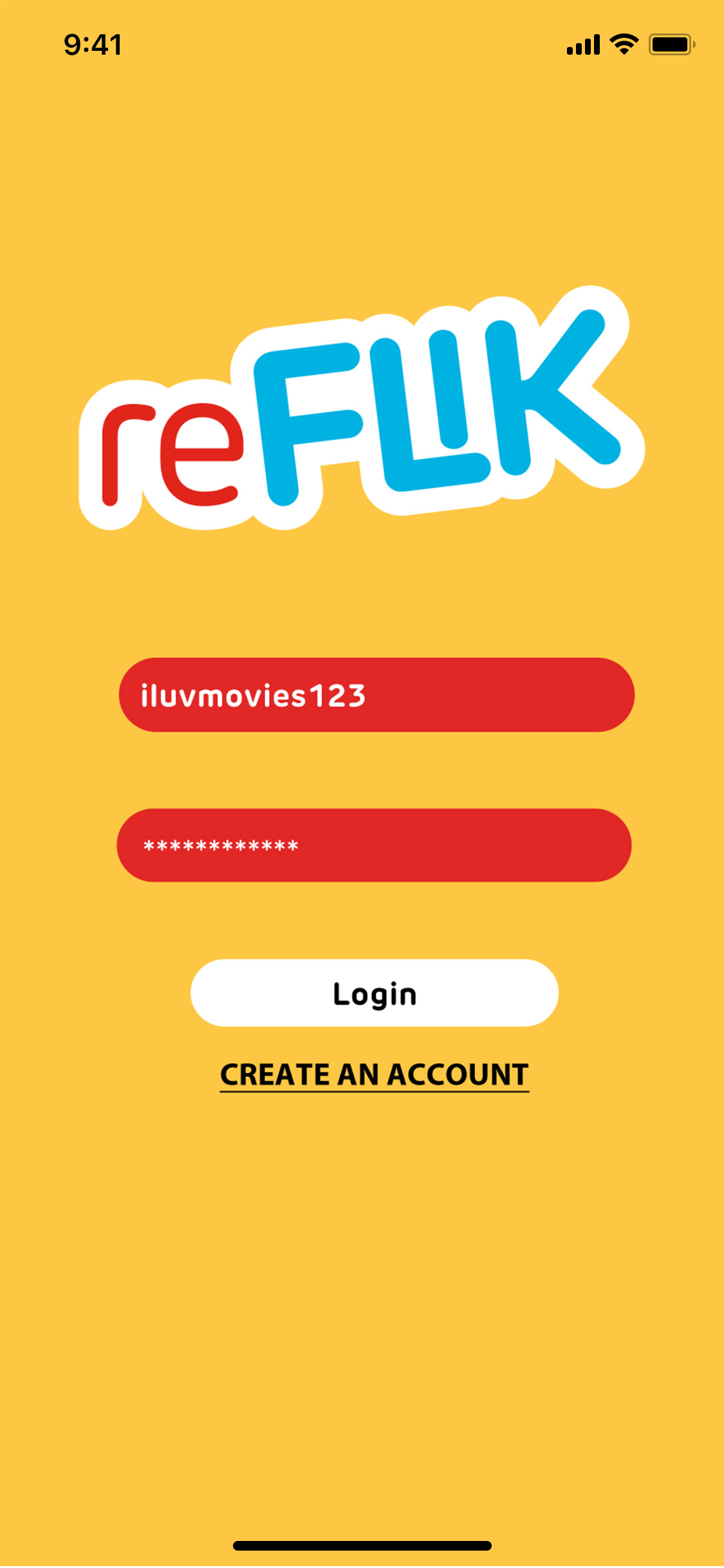 Final version of reFLIK login screen