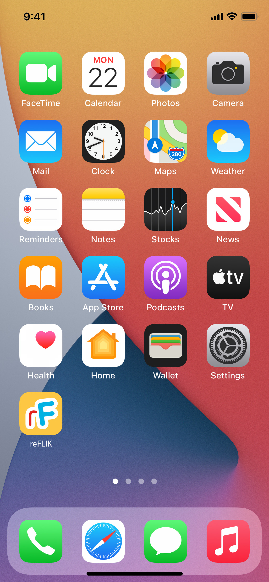 Final iPhone homepage screen including reFLIK app