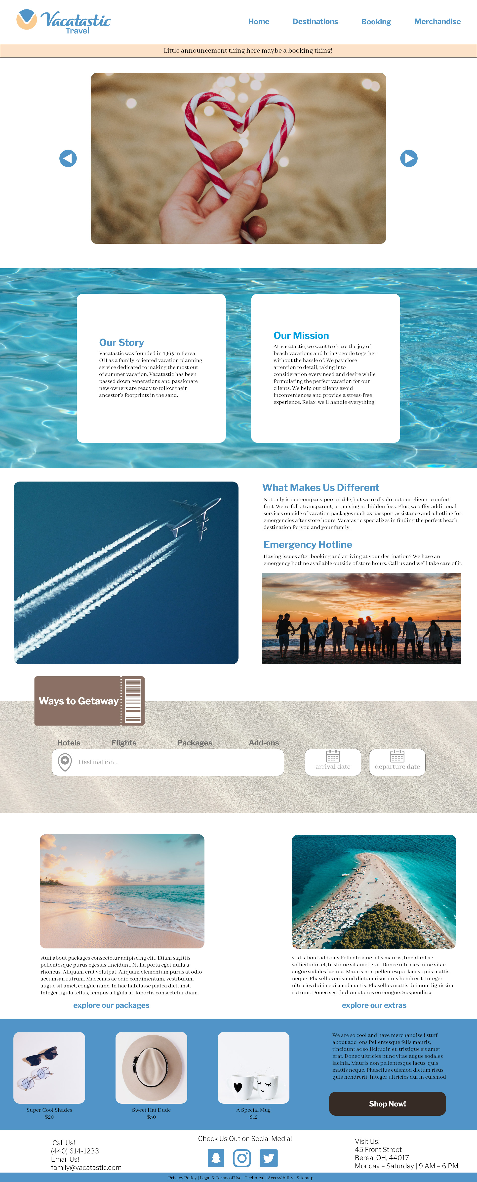 Wireframe of one-page Vacatastic website